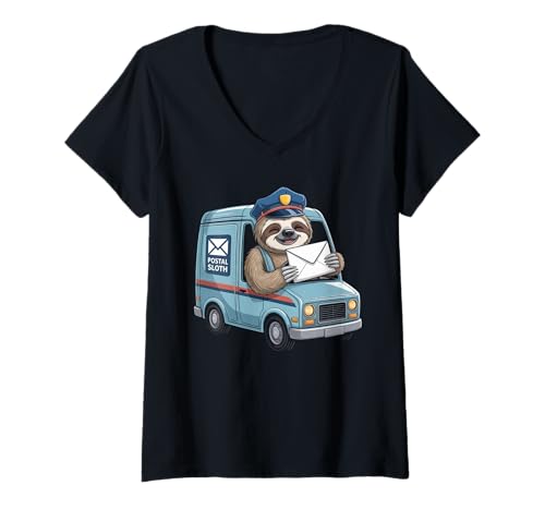 Damen Lustiges Faultier Postbote Lieferfahrer faul Humor sarkastisch T-Shirt mit V-Ausschnitt Damen Lustiges Faultier Postbote Lieferfahrer faul Humor sarkastisch T-Shirt mit V-Ausschnitt von Cute Postal Worker Joke Procrastination Humor Gag