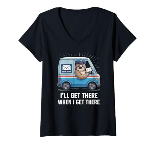 Damen Lustiges Faultier Postbote Lieferfahrer faul Humor sarkastisch T-Shirt mit V-Ausschnitt Damen Lustiges Faultier Postbote Lieferfahrer faul Humor sarkastisch T-Shirt mit V-Ausschnitt von Cute Postal Worker Joke Procrastination Humor Gag