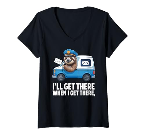 Damen Lustiges Faultier Postbote Lieferfahrer faul Humor sarkastisch T-Shirt mit V-Ausschnitt Damen Lustiges Faultier Postbote Lieferfahrer faul Humor sarkastisch T-Shirt mit V-Ausschnitt von Cute Postal Worker Joke Procrastination Humor Gag