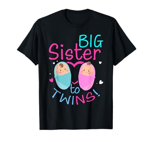 Bald zu sein große Schwester zu Zwillingen Baby Junge Mädchen 2024 enthüllen T-Shirt von Cute Promoted To Big Sister 2024 Pregnancy Twins