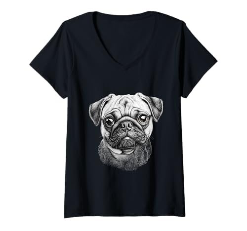 Damen Niedlicher Mopsbesitzer, Mops-Liebhaber, buntes Porträt, Hund, Mops T-Shirt mit V-Ausschnitt von Cute Pug Dog Lover