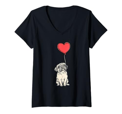 Damen Niedlicher Mopsbesitzer, Mops-Liebhaber, buntes Porträt, Hund, Mops T-Shirt mit V-Ausschnitt von Cute Pug Dog Lover