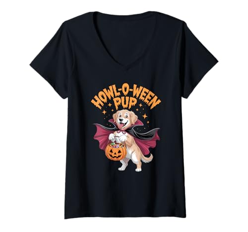 Damen Howl-O-Ween Hundekostüm für Hunde, niedliches Halloween-Kostüm T-Shirt mit V-Ausschnitt Damen Howl-O-Ween Hundekostüm für Hunde, niedliches Halloween-Kostüm T-Shirt mit V-Ausschnitt von Cute Pup Spooky Apparel Gifts by Anastasia