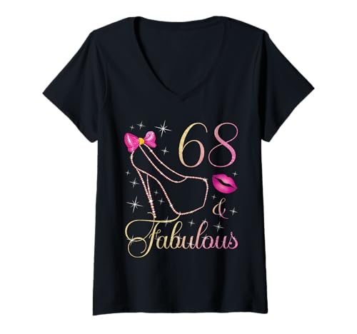 Damen 68 & Fabulous 68 Jahre alte Königin zum 68. Geburtstag, Frau zum Geburtstag T-Shirt mit V-Ausschnitt von Cute Queens Birthday Party
