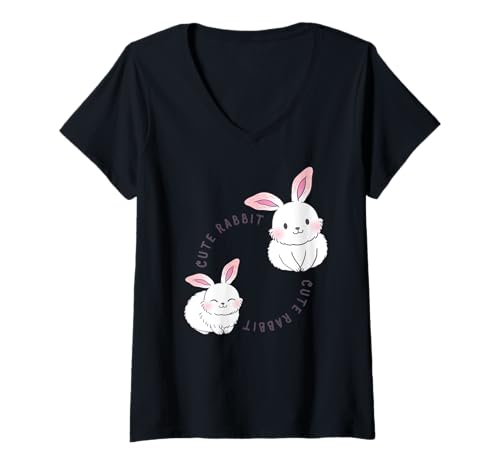 Damen Niedliches Kaninchen-lustiges Unisex-Design für Männer Frauen Kinder T-Shirt T-Shirt mit V-Ausschnitt von Cute Rabbits Funny Unisex Design For Men Women Tee