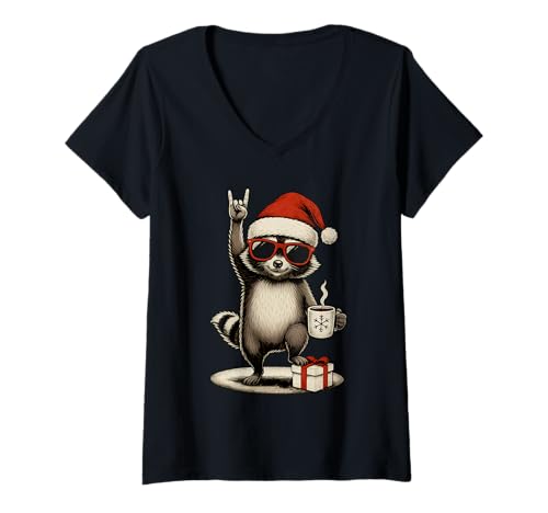 Damen Cute Raccoon Christmas Funny Racoon T-Shirt mit V-Ausschnitt Damen Cute Raccoon Christmas Funny Racoon T-Shirt mit V-Ausschnitt von Cute Raccoon Christmas Funny Racoon