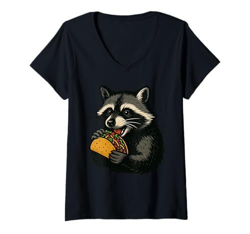 Damen Raccoon Eating Taco T-Shirt mit V-Ausschnitt Damen Raccoon Eating Taco T-Shirt mit V-Ausschnitt von Cute Raccoon Eating Taco Apparel