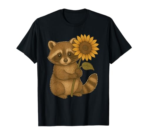 Cute Baby Raccoon Holding Sunflower Flower T-Shirt Cute Baby Raccoon Holding Sunflower Flower T-Shirt von Cute Raccoon Flowers Apparel