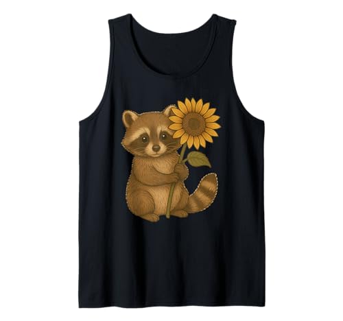 Cute Baby Raccoon Holding Sunflower Flower Tank Top von Cute Raccoon Flowers Apparel