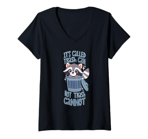 Damen Mülleimer Wortspiel T-Shirt mit V-Ausschnitt von Cute Raccoon Puns