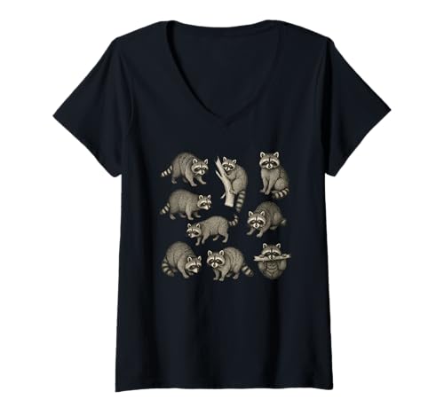 Damen Cute Raccoons Graphic Raccoon Lover T-Shirt mit V-Ausschnitt Damen Cute Raccoons Graphic Raccoon Lover T-Shirt mit V-Ausschnitt von Cute Raccoons Graphic Raccoon Lover Apparel