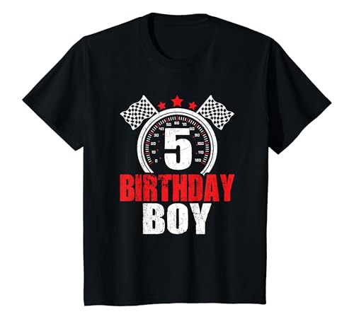 Kinder Es ist mein 5. Geburtstag, Junge, 5 Jahre, Five Racing Flags Rennwagen T-Shirt Kinder Es ist mein 5. Geburtstag, Junge, 5 Jahre, Five Racing Flags Rennwagen T-Shirt von Cute Racing Car Lover Birthday Designs
