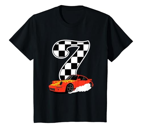 Kinder Rennwagen 7. Geburtstag Junge 7 Sieben Kleinkind Rennauto Fahrer T-Shirt von Cute Racing Car Lover Birthday Outfit for Kids