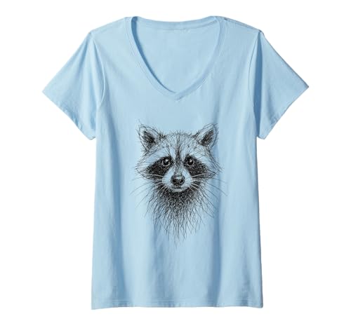 Damen Waschbär Lover Abstrakt Kritzel Scribble Art Cute Racoon T-Shirt mit V-Ausschnitt Damen Waschbär Lover Abstrakt Kritzel Scribble Art Cute Racoon T-Shirt mit V-Ausschnitt von Cute Racoon Lover Cool Scribble Art Pencil Drawing