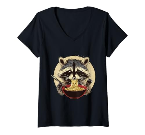 Damen Waschbär isst Ramen Nudel Japanische Nudeln Ramen Liebhaber T-Shirt mit V-Ausschnitt Damen Waschbär isst Ramen Nudel Japanische Nudeln Ramen Liebhaber T-Shirt mit V-Ausschnitt von Cute Ramen Animals