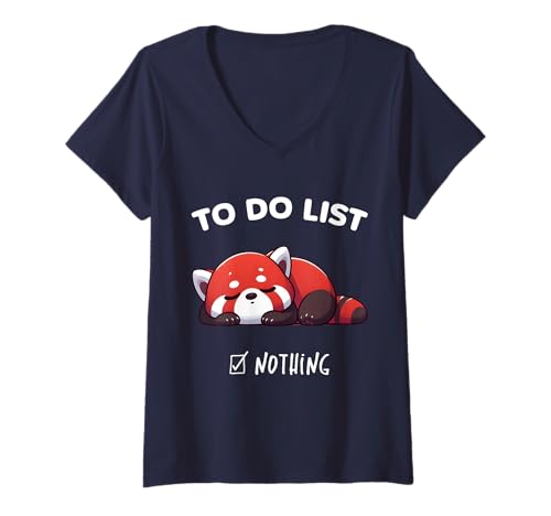 Damen Süßer roter Panda to-Do-Liste Faule Tiere T-Shirt mit V-Ausschnitt Damen Süßer roter Panda to-Do-Liste Faule Tiere T-Shirt mit V-Ausschnitt von Cute Red Panda Lovers Apparel