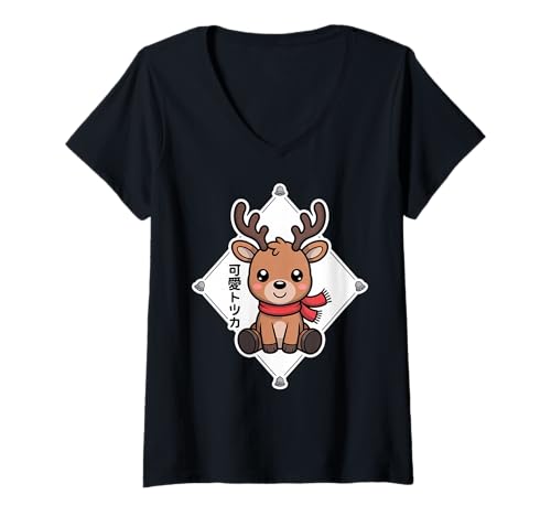 Damen Kawaii Rentier - Japanische Chibi Weihnachten T-Shirt mit V-Ausschnitt Damen Kawaii Rentier - Japanische Chibi Weihnachten T-Shirt mit V-Ausschnitt von Cute Reindeer Japanese Holiday Cheer