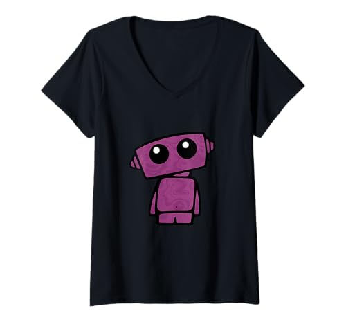 Damen Lila Roboter Version 2 T-Shirt mit V-Ausschnitt Damen Lila Roboter Version 2 T-Shirt mit V-Ausschnitt von Cute Robot by Peter Carnegie