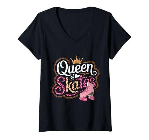 Damen Queen of The Rollschuhe Rollschuh-Rollschuh der 90er T-Shirt mit V-Ausschnitt Damen Queen of The Rollschuhe Rollschuh-Rollschuh der 90er T-Shirt mit V-Ausschnitt von Cute Roller Skating Girl Designs