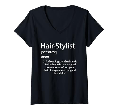 Damen Haarstylist Definition - Niedlicher Schönheitssalon-Kostüm-Stylist T-Shirt mit V-Ausschnitt Damen Haarstylist Definition - Niedlicher Schönheitssalon-Kostüm-Stylist T-Shirt mit V-Ausschnitt von Cute Salon Hair Stylist Definition Uniforms Gifts