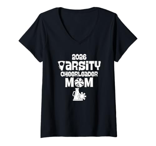Damen 2026 Varsity Cheerleader Mom Team Class of 2026 Megaphon T-Shirt mit V-Ausschnitt Damen 2026 Varsity Cheerleader Mom Team Class of 2026 Megaphon T-Shirt mit V-Ausschnitt von Cute School Cheer Group Pep Rally Competition CLR