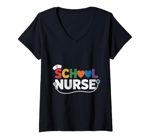 Damen Schulkrankenschwester Gesundheitswesen Krankenhaus RN Krankenpflege T-Shirt mit V-Ausschnitt Damen Schulkrankenschwester Gesundheitswesen Krankenhaus RN Krankenpflege T-Shirt mit V-Ausschnitt von Cute School Nurse Healthcare Hospital Nursing