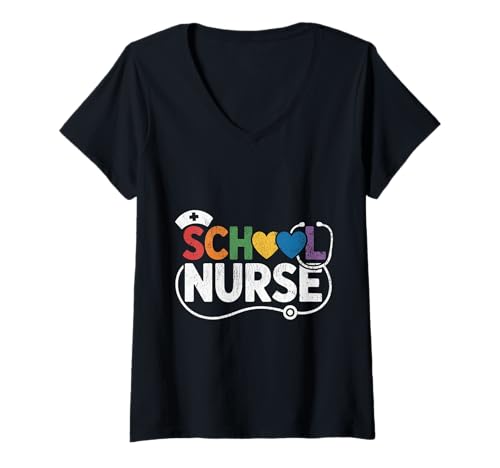 Damen Schulkrankenschwester Gesundheitswesen Krankenhaus RN Krankenpflege T-Shirt mit V-Ausschnitt Damen Schulkrankenschwester Gesundheitswesen Krankenhaus RN Krankenpflege T-Shirt mit V-Ausschnitt von Cute School Nurse Healthcare Hospital Nursing