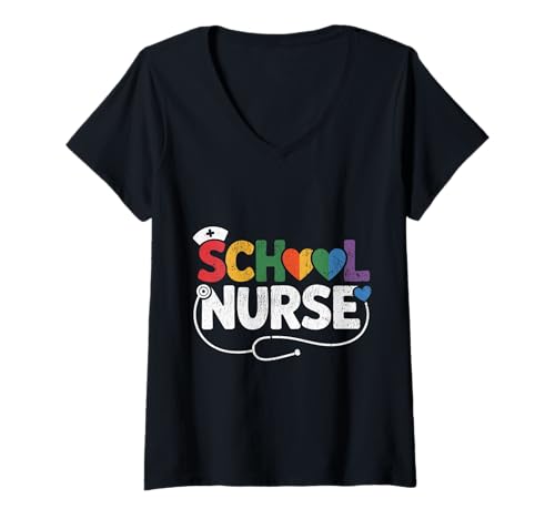 Damen Schulkrankenschwester Gesundheitswesen Krankenhaus RN Krankenpflege T-Shirt mit V-Ausschnitt Damen Schulkrankenschwester Gesundheitswesen Krankenhaus RN Krankenpflege T-Shirt mit V-Ausschnitt von Cute School Nurse Healthcare Hospital Nursing