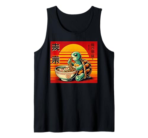 Retro japanische Kunst Mt. Fuji Sunset Baby Turtle Ramen Tank Top Retro japanische Kunst Mt. Fuji Sunset Baby Turtle Ramen Tank Top von Cute Sea Turtle Enthusiast Reptile Apparel