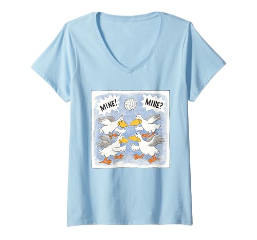 Damen Lustige Möwen Vögel Cartoon Spielen Volleyball Sport T-Shirt mit V-Ausschnitt Damen Lustige Möwen Vögel Cartoon Spielen Volleyball Sport T-Shirt mit V-Ausschnitt von Cute Seagull Bird Play Volleyball For Beach Lovers