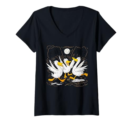 Damen Lustige Möwen Vögel Cartoon Spielen Volleyball Sport T-Shirt mit V-Ausschnitt Damen Lustige Möwen Vögel Cartoon Spielen Volleyball Sport T-Shirt mit V-Ausschnitt von Cute Seagull Bird Play Volleyball For Beach Lovers
