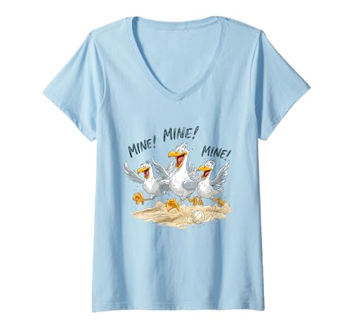 Damen Lustige Möwen Vögel Cartoon Spielen Volleyball Sport T-Shirt mit V-Ausschnitt Damen Lustige Möwen Vögel Cartoon Spielen Volleyball Sport T-Shirt mit V-Ausschnitt von Cute Seagull Bird Play Volleyball For Beach Lovers
