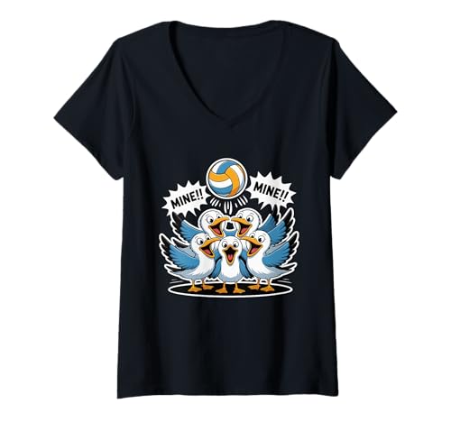 Damen Lustige Möwen Vögel Cartoon Spielen Volleyball Sport T-Shirt mit V-Ausschnitt Damen Lustige Möwen Vögel Cartoon Spielen Volleyball Sport T-Shirt mit V-Ausschnitt von Cute Seagull Bird Play Volleyball For Beach Lovers
