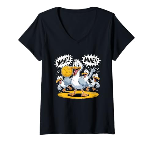 Damen Lustige Möwen Vögel Cartoon Spielen Volleyball Sport T-Shirt mit V-Ausschnitt Damen Lustige Möwen Vögel Cartoon Spielen Volleyball Sport T-Shirt mit V-Ausschnitt von Cute Seagull Bird Play Volleyball For Beach Lovers