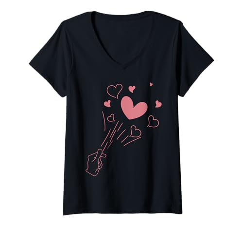 Damen Süßes sendendes Herz, lustiges Unisex-Design für Männer und Frauen T-Shirt mit V-Ausschnitt von Cute Sending Heart Funny Unisex Design For Tee