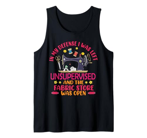 Herren In my Defense I Was Left Unsupervised Sewing Machine Flower Tank Top von Cute Sewing Machine Flower Quotes Design