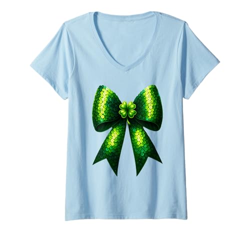 Damen St. Patricks Day Lucky Green Shamrock Kokette Schleife Frauen Kinder T-Shirt mit V-Ausschnitt Damen St. Patricks Day Lucky Green Shamrock Kokette Schleife Frauen Kinder T-Shirt mit V-Ausschnitt von Cute Shamrock Coquette Bow Girls Women Apparel