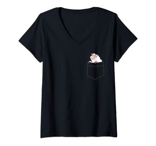Damen Schaf in der Tasche, niedliches Schaf T-Shirt mit V-Ausschnitt von Cute Sheep Lover Tees And Gifts