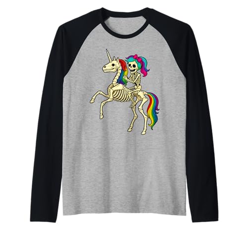 Mädchen Skelett Reiten Bucking Einhorn Skelett Halloween Raglan Mädchen Skelett Reiten Bucking Einhorn Skelett Halloween Raglan von Cute Skeleton Shirts & GIfts
