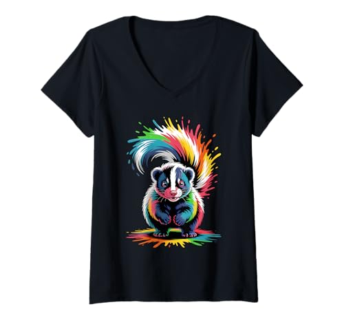 Damen Stinktier Bunte Splash Art Stinktiere Liebhaber für Männer und Frauen T-Shirt mit V-Ausschnitt Damen Stinktier Bunte Splash Art Stinktiere Liebhaber für Männer und Frauen T-Shirt mit V-Ausschnitt von Cute Skunk Watercolor Art Animal Designs Apparel