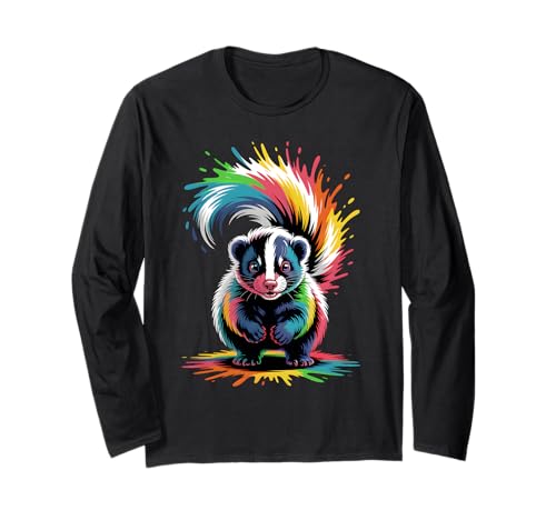 Stinktier Bunte Splash Art Stinktiere Liebhaber für Männer und Frauen Langarmshirt von Cute Skunk Watercolor Art Animal Designs Apparel