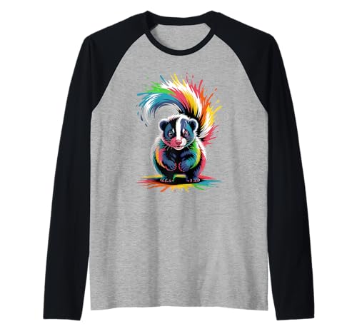 Stinktier Bunte Splash Art Stinktiere Liebhaber für Männer und Frauen Raglan von Cute Skunk Watercolor Art Animal Designs Apparel