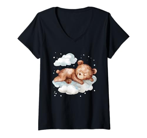Damen Schlafender Bär Netter Bär, schlafender schläfriger Bär, der EIN Nickerchen Macht T-Shirt mit V-Ausschnitt von Cute Sleeping Animals