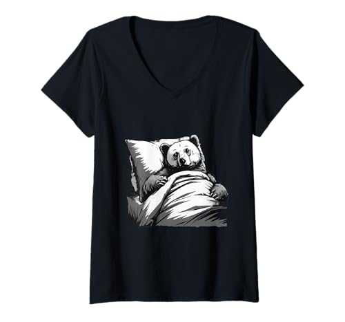 Damen Schlafender Bär schläfriges Tier Nickerchen Bär Liebhaber Zeichnung T-Shirt mit V-Ausschnitt von Cute Sleeping Animals