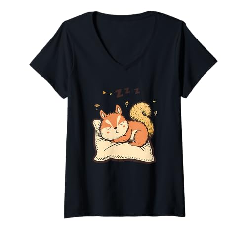 Damen Schlafendes Eichhörnchen süßes Eichhörnchen schlafendes Eichhörnchen Liebhaber T-Shirt mit V-Ausschnitt Damen Schlafendes Eichhörnchen süßes Eichhörnchen schlafendes Eichhörnchen Liebhaber T-Shirt mit V-Ausschnitt von Cute Sleeping Animals