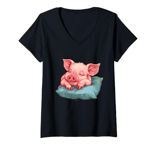 Damen Schwein schlafendes süßes Schwein schlafendes schläfriges Schwein Nickerchen Schweineliebhab T-Shirt mit V-Ausschnitt Damen Schwein schlafendes süßes Schwein schlafendes schläfriges Schwein Nickerchen Schweineliebhab T-Shirt mit V-Ausschnitt von Cute Sleeping Animals
