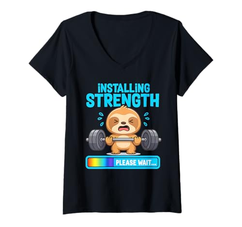 Damen Lustiges Faultier-Workout Installation Kraft Langhantel Gym Loading T-Shirt mit V-Ausschnitt Damen Lustiges Faultier-Workout Installation Kraft Langhantel Gym Loading T-Shirt mit V-Ausschnitt von Cute Sloth Gym Graphic Slow Gains Vibes Fitness