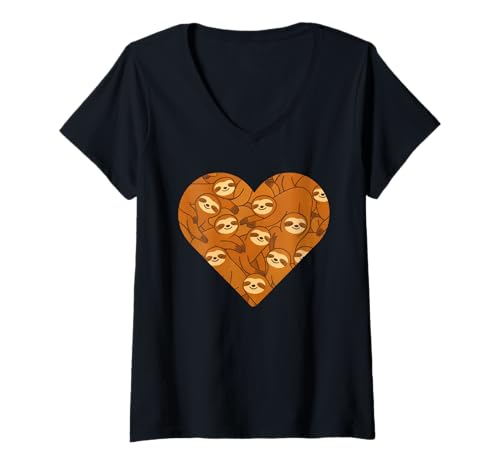 Damen Cute Sloths Heart Graphic Sloth Lover T-Shirt mit V-Ausschnitt Damen Cute Sloths Heart Graphic Sloth Lover T-Shirt mit V-Ausschnitt von Cute Sloths Heart Graphic Apparel