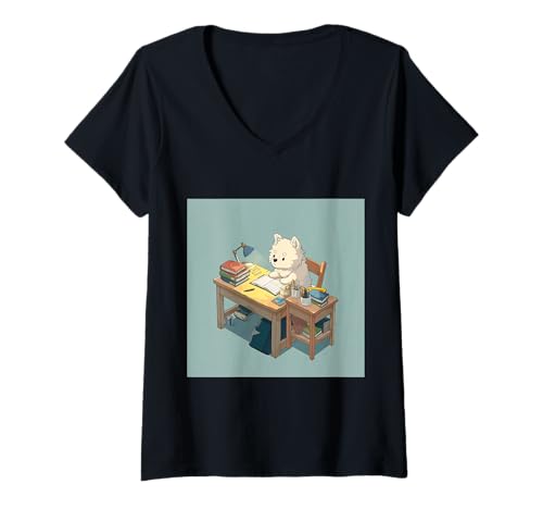 Damen Niedlicher Hund studiert Lehrer & Schüler zurück in die Schule T-Shirt mit V-Ausschnitt von Cute Smart Animals Back to School Student DonaOnca