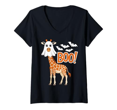Damen Boo Giraffe Kostüm Lustige Tierliebhaber Halloween T-Shirt mit V-Ausschnitt Damen Boo Giraffe Kostüm Lustige Tierliebhaber Halloween T-Shirt mit V-Ausschnitt von Cute Spooky Animal Halloween for Kids and Adults